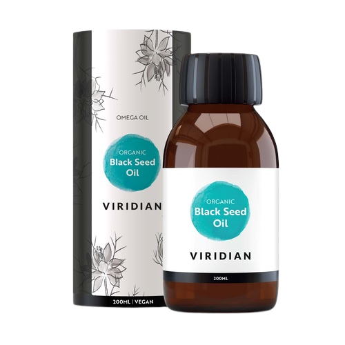 Envase de Viridian ACEITE DE COMINO NEGRO líquido 200 ml, suplemento alimenticio