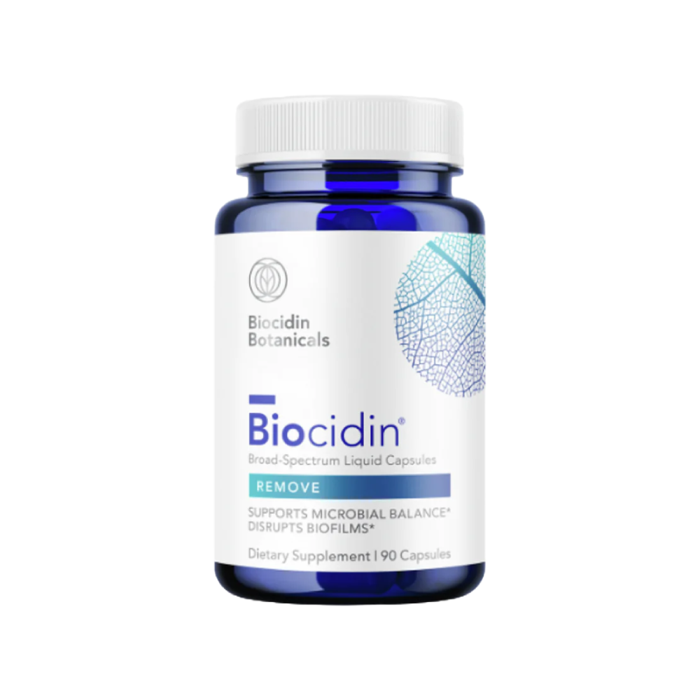 Envase de Biocidin 90 cápsulas, suplemento alimenticio