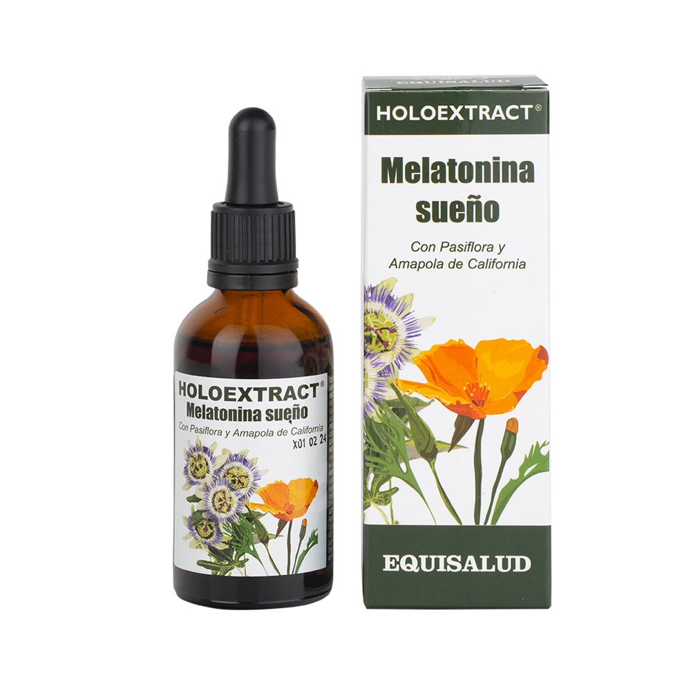 Envase de Equisalud Holoextract MELATONINA SUEÑO 31 ml, suplemento alimenticio