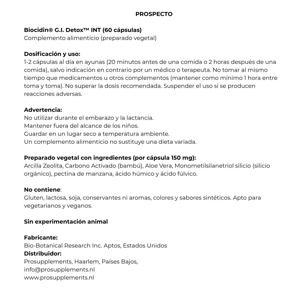 G.I. Detox INT 60 capsules by Biocidin Botanicals