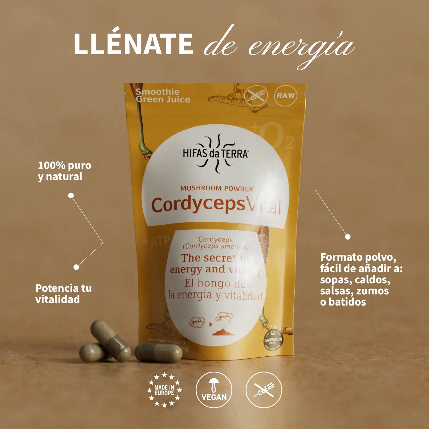 Cordyceps Vital (100% polvo de Cordyceps) 100 g de Hifas da Terra