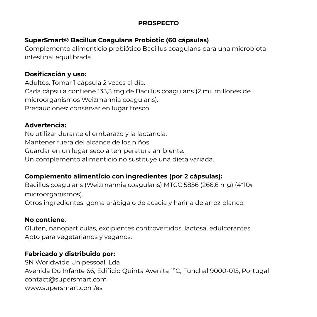 Bacillus Coagulans 60 cápsulas de SuperSmart
