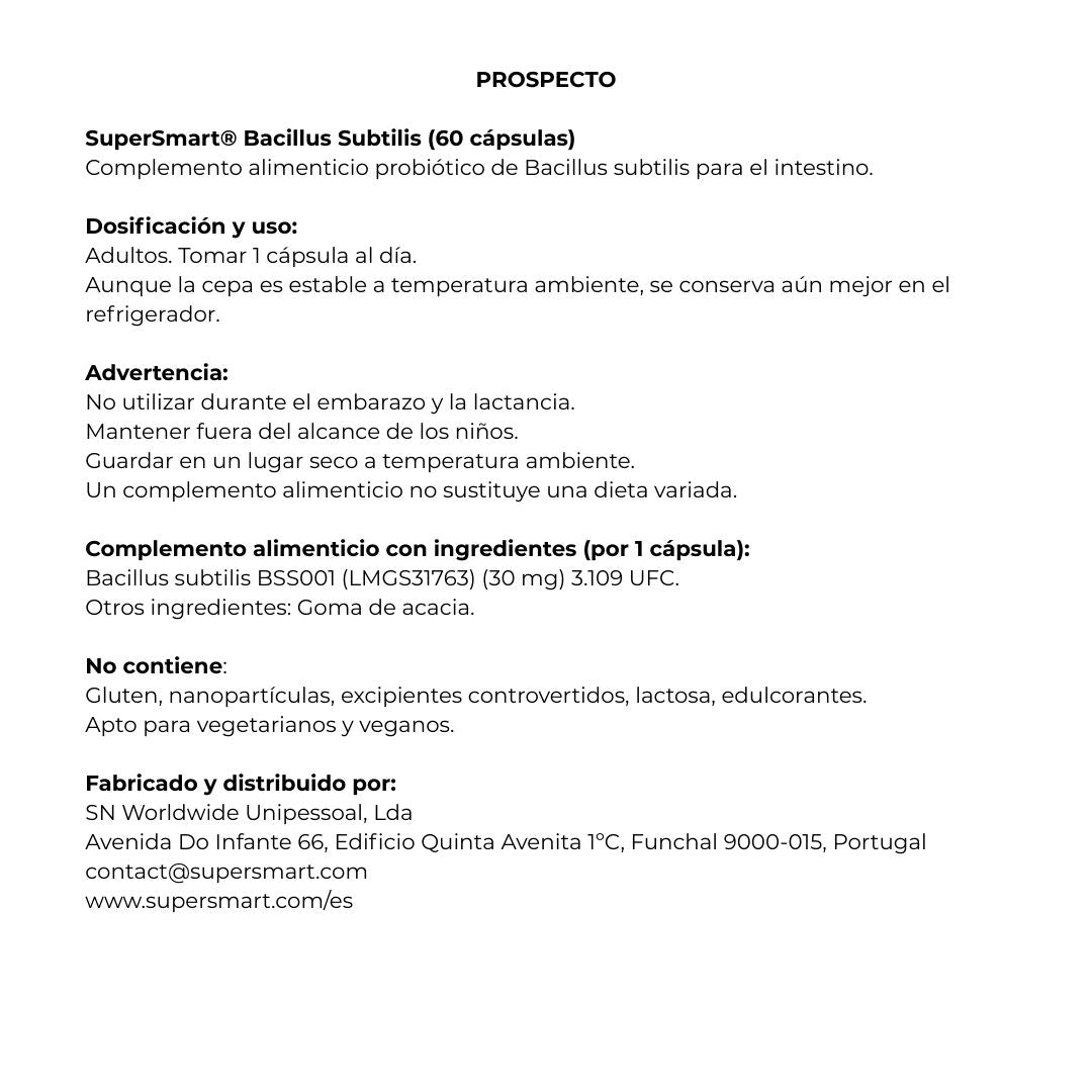 Bacillus Subtilis 60 cápsulas de SuperSmart