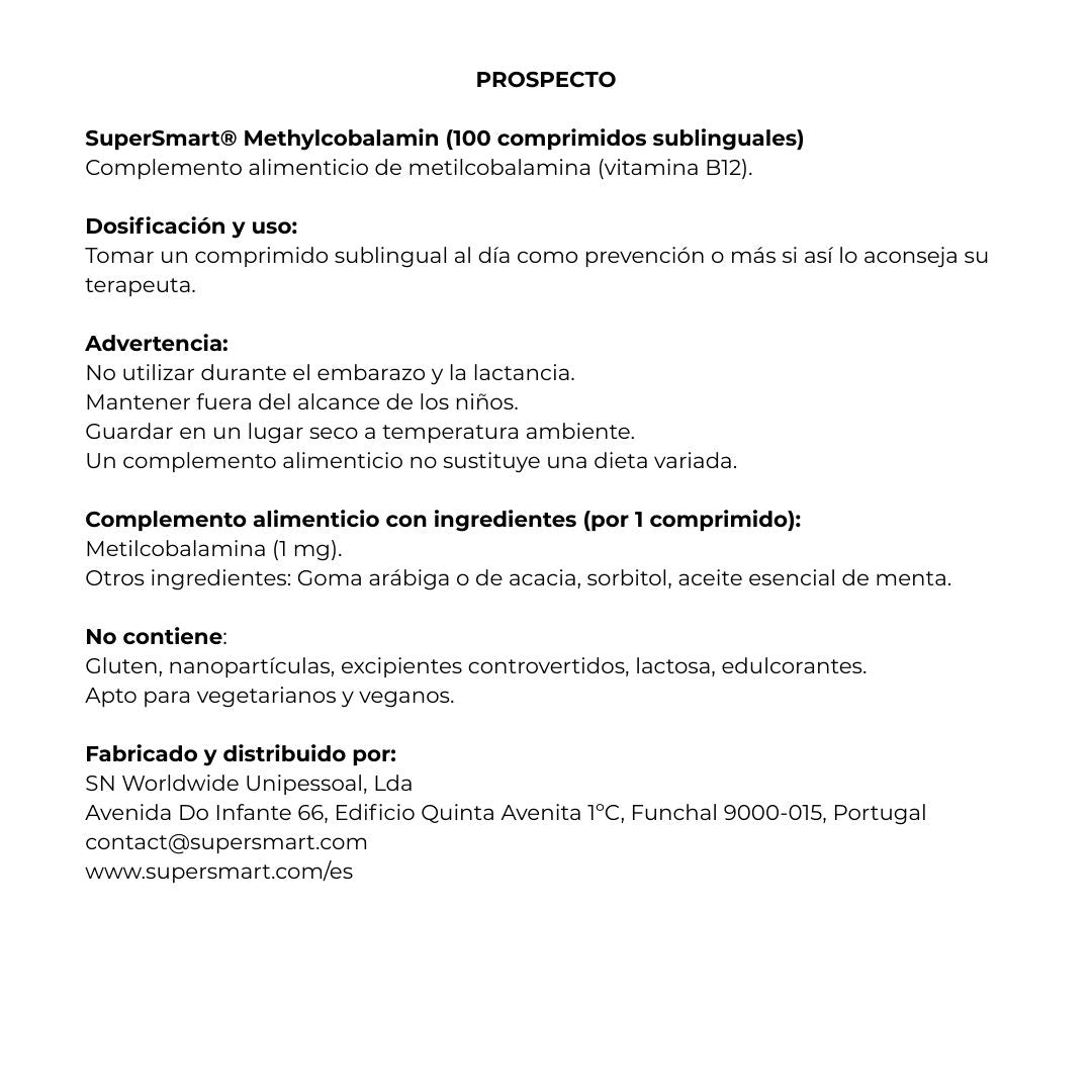 Metilcobalamina (Vitamina B12) 100 comprimidos de SuperSmart